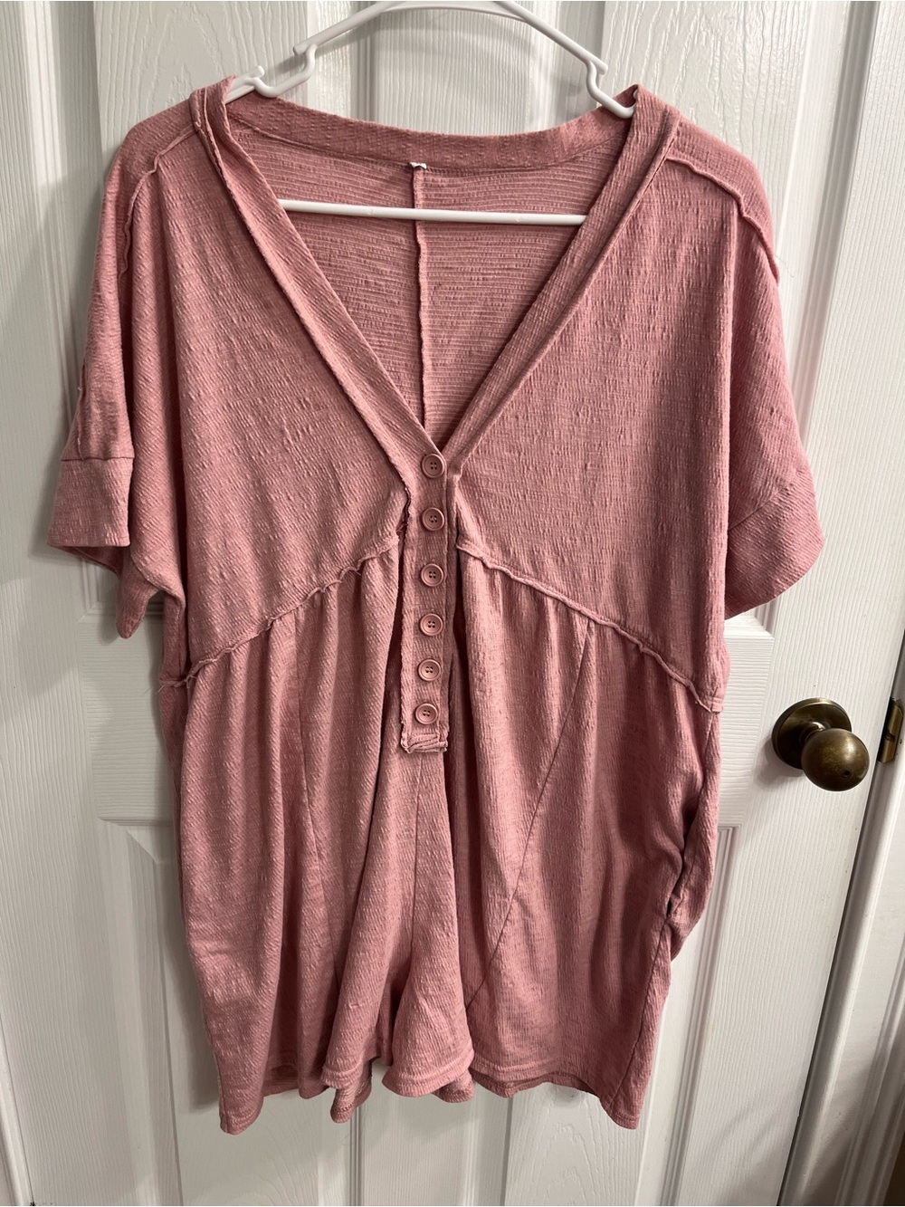 Dusty Rose Button V-Neck Short Sleeve Romper